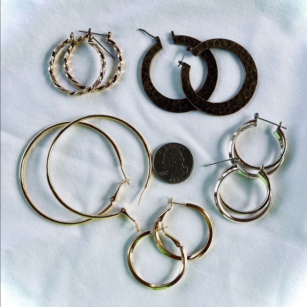 FIVE PAIRS HOOP EARRINGS!